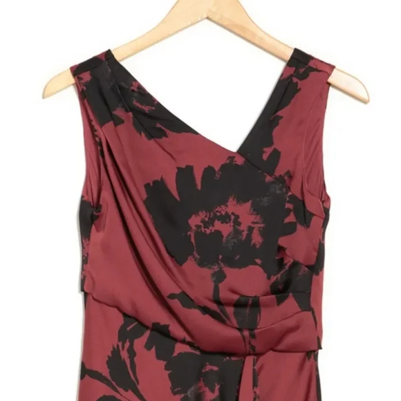 NWT TAYLOR Rose Rust Satin Floral V Neck Midi Dress Sz 10 - Picture 3 of 4